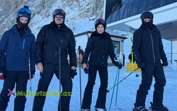 Prezident nəvələri ilə Şahdağda xizək sürdü