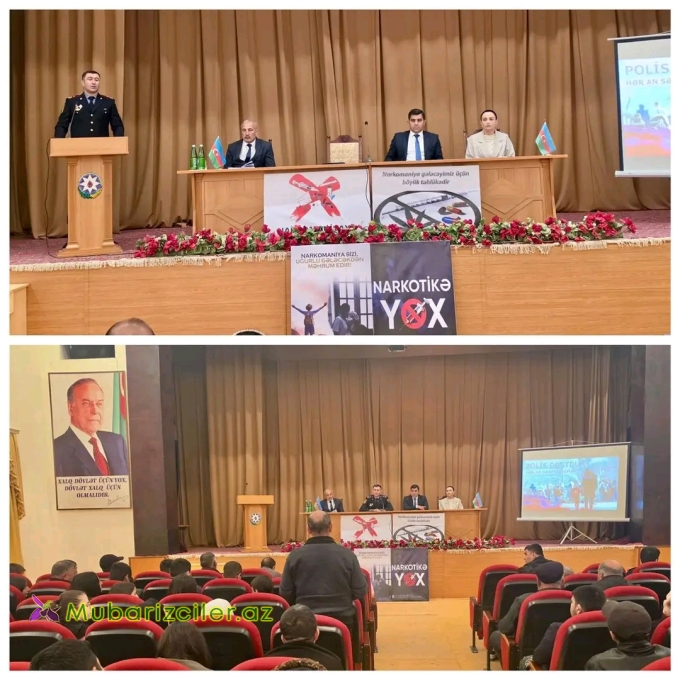 Hacıqabul Rayon Polis Şöbəsinin təşkilatçılığı ilə Mədəniyyət Mərkəzində “Narkomaniyaya yox deyək” mövzusunda maarifləndirmə tədbiri keçirilib